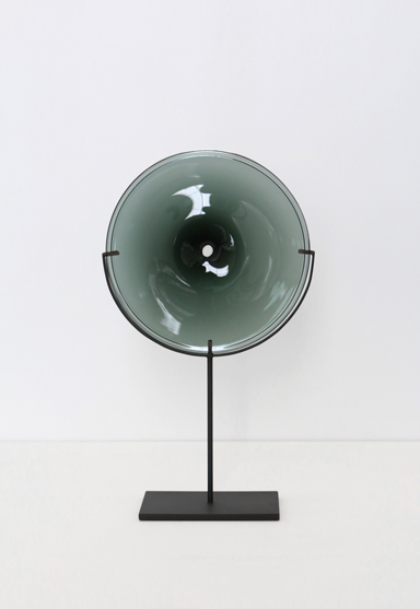 small/smoke 21″H x 12″W (53x30cm) shown w/ dark oxidized steel stand