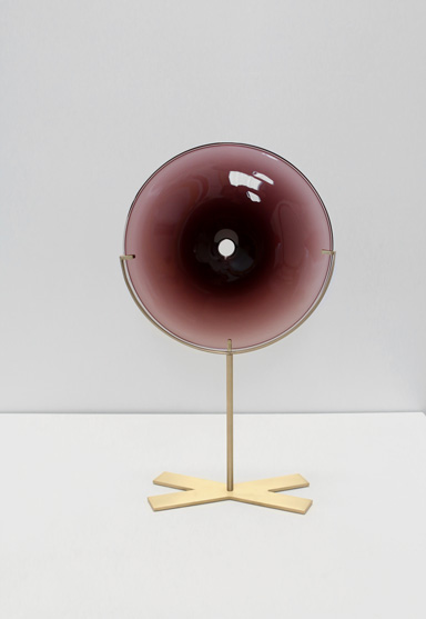 small/plum 21″H x 12″W (53x30cm) shown w/ brushed brass stand