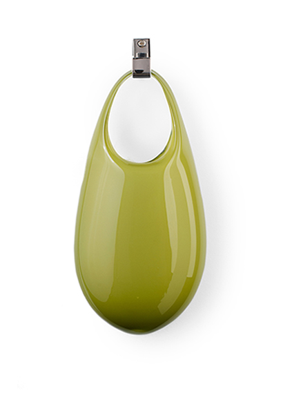 pea green 17″H x 8″W x 4″D (43x20x10cm) shown w/ polished nickel hook