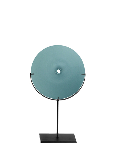 small/new blue 21″H x 12″W (53x30cm) shown w/ dark oxidized steel stand