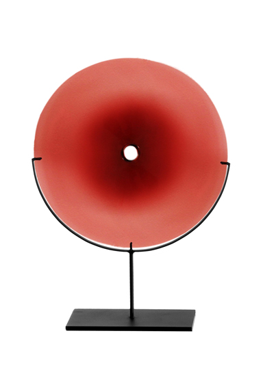 medium/red 24″H x 18″W (61x46cm) shown w/ dark oxidized steel stand
