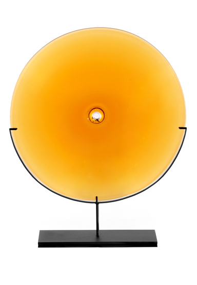 large/amber 29″H x 24″W (74x61cm) shown w/ dark oxidized steel stand