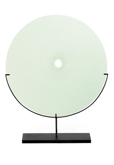 large/linden green 29″H x 24″W (74x61cm) shown w/ dark oxidized steel stand