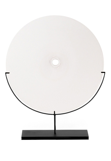 large/white 29″H x 24″W (74x61cm) shown w/ dark oxidized steel stand