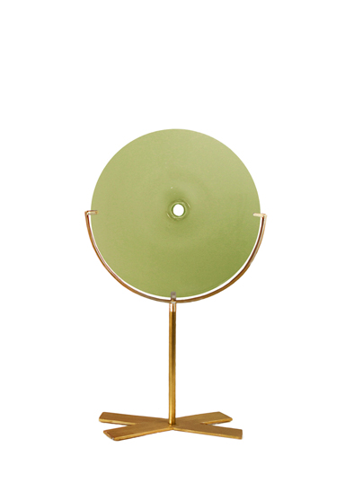 small/pea green 21″H x 12″W (53x30cm) shown w/ brushed brass stand
