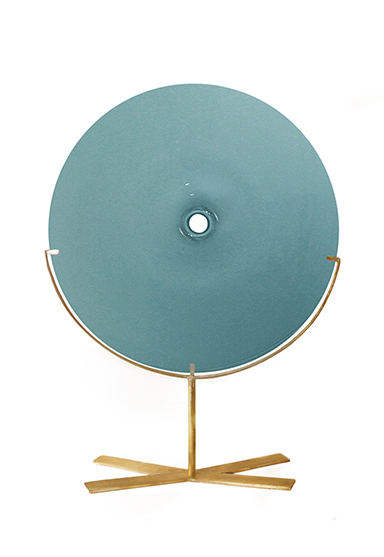 medium/new blue 24″H x 18″W (61x46cm) shown w/ brushed brass stand